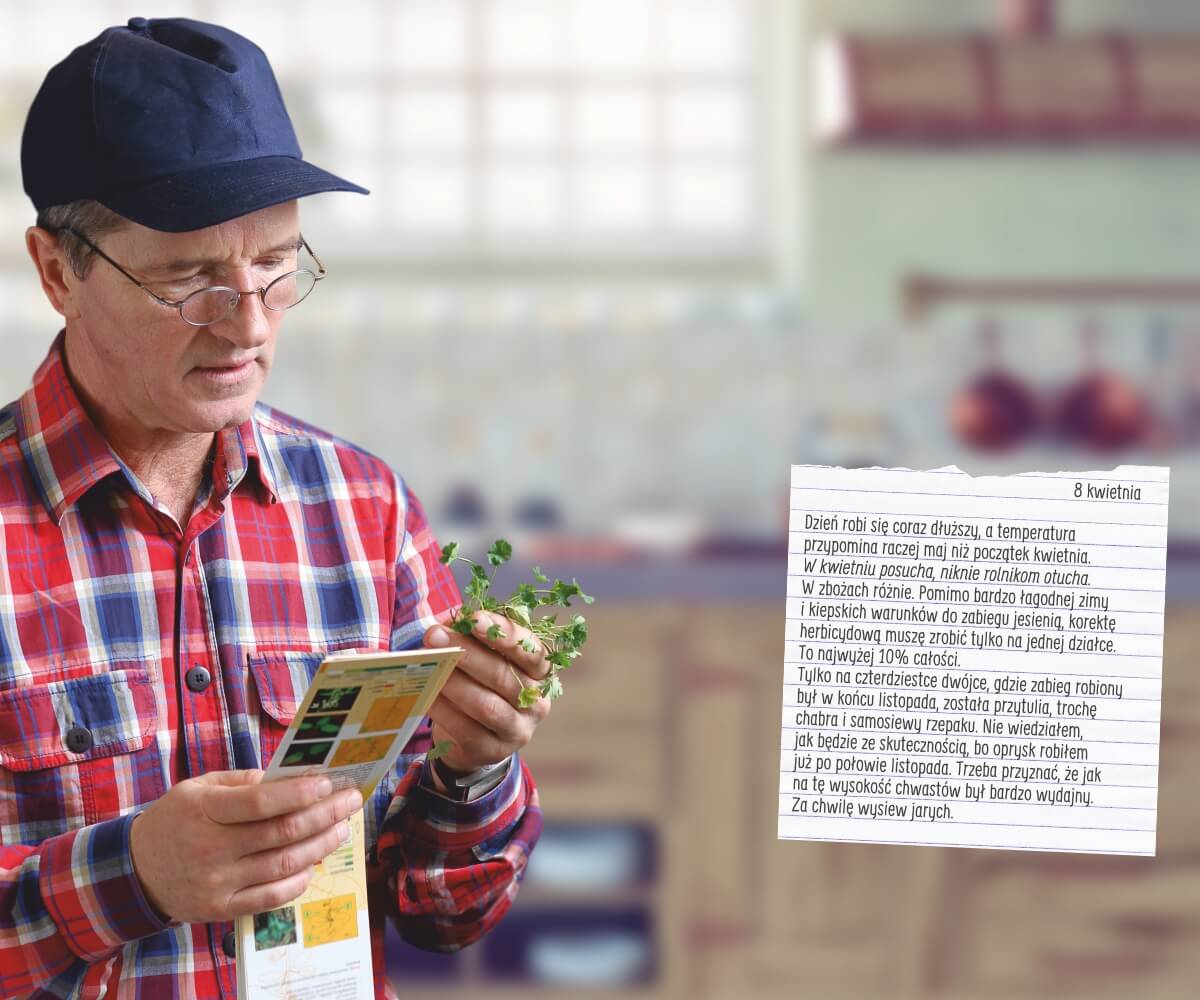 Dzień robi się coraz dłuższy, a temperatura przypomina raczej maj niż poczatek kwietnia. W kwietniu posucha, niknie rolnikom otucha. W zbożach różnie. Pomimo bardzo łagodnej zimy i kiepskich warunków do zabiegu jesienią, korektę herbicydową muszę zrobić tylko na jednej działce. To najwyżej 10% całości. Tylko na czterdziestce dwójce, gdzie zabieg robiony był w końcu listopada, została przytulia, trochę chabra i samosiewy rzepaku. Nie wiedziałem jak będzie ze skutecznością, bo oprysk robiłem już po połowie listopada. Trzeba przyznać, że jak na tę wysokość chwastów był bardzo wydajny. Za chwilę wysiew jarych.